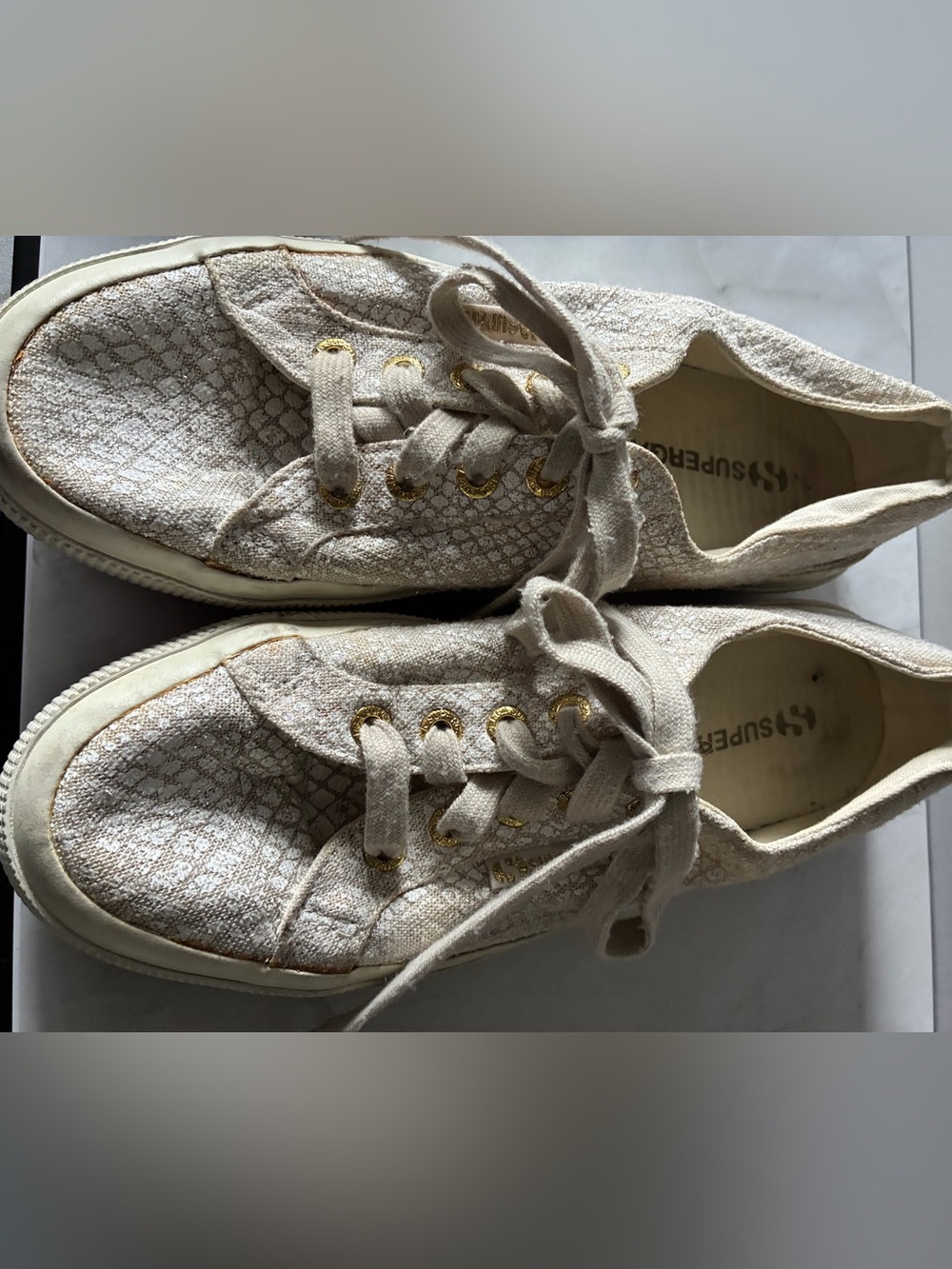 Superga LadiesCream Canvas Lace-Up Sneakers